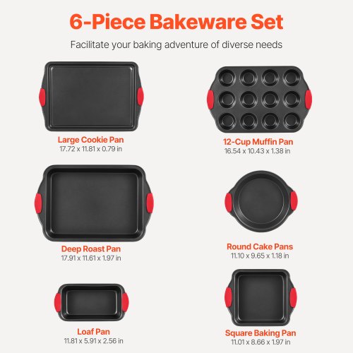 Baking Pan Set 6Piece Nonstick Carbon Steel Bakeware Set with Silicone