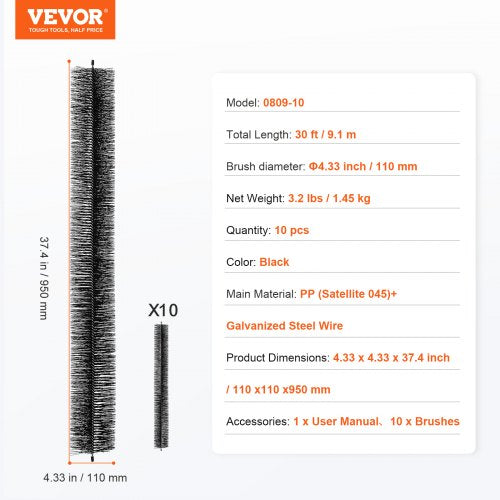 Gutter Brush 30 Feet Total Length 433 inch Diameter Gutter Cleaning Tools