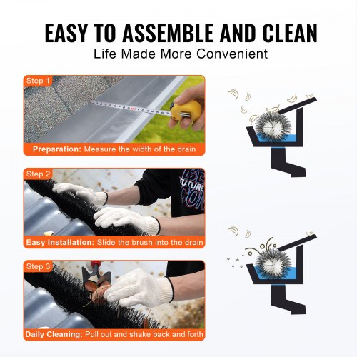Gutter Brush 60 Feet Total Length 525 inch Diameter Gutter Cleaning Tools