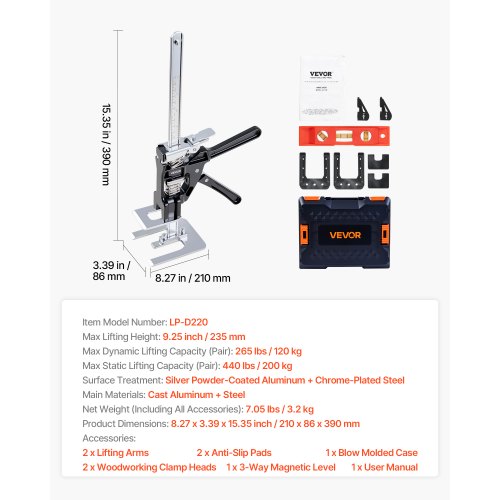 Labor Saving Arm Jack 2 PCS 440 lbs Bearing Capacity Lifting up to 93