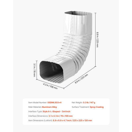 Downspout Gutter Elbow fits 3x4 Inch Style A LShaped Interface Size