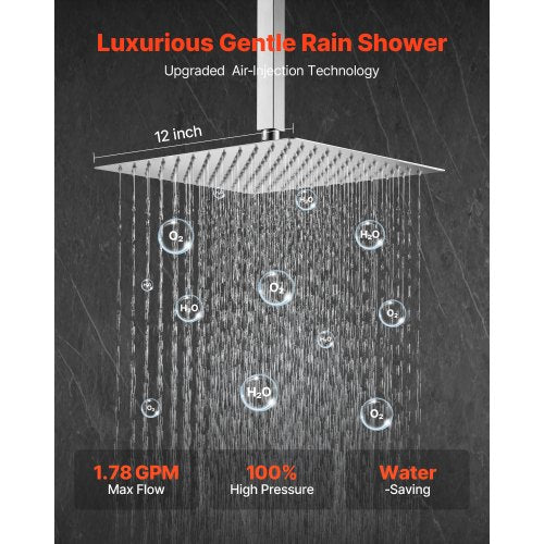 Shower Faucet Set Rainfall Bathroom Shower System with 12Inch Square Rain