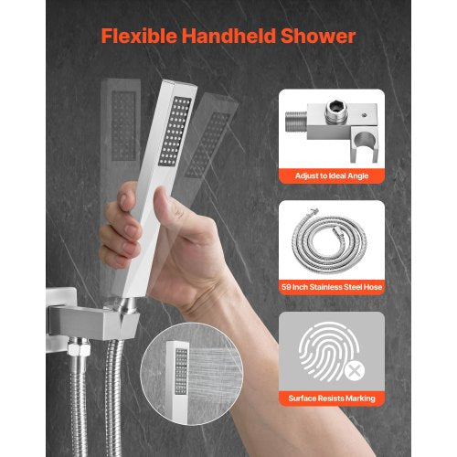 Shower Faucet Set Rainfall Bathroom Shower System with 12Inch Square Rain