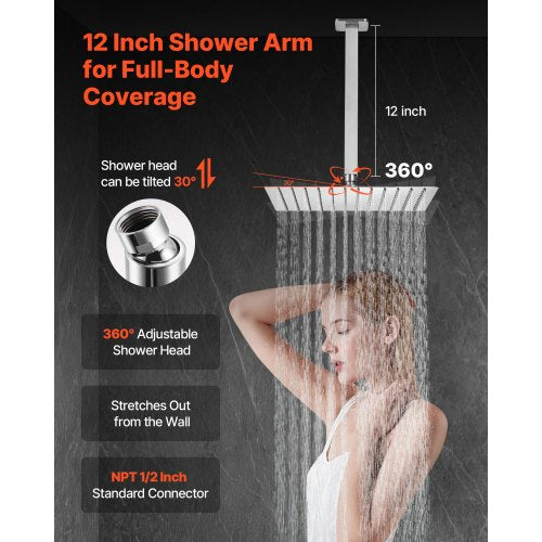 Shower Faucet Set Rainfall Bathroom Shower System with 12Inch Square Rain