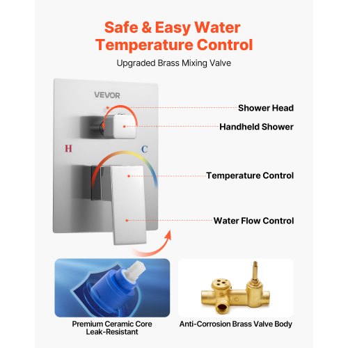 Shower Faucet Set Rainfall Bathroom Shower System with 12Inch Square Rain