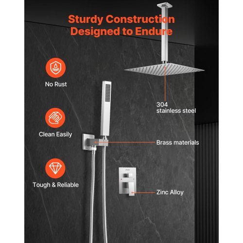 Shower Faucet Set Rainfall Bathroom Shower System with 12Inch Square Rain