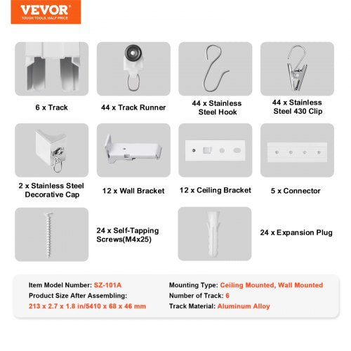 Ceiling Curtain Track Set 177 FT5.4 Meter Sliding Ceiling Track System