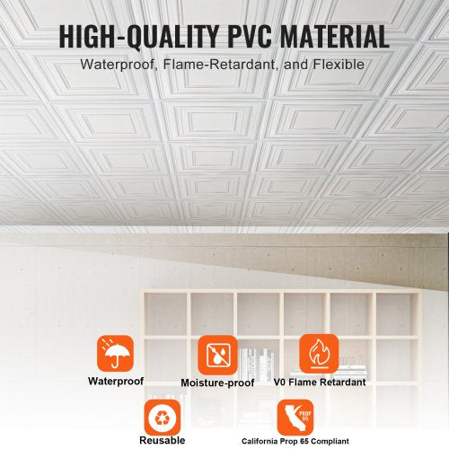 Ceiling Tiles 12Pack 24 x 24 in PVC Easy Installation White Peg Pattern  72 L