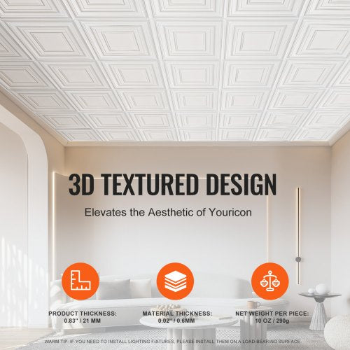Ceiling Tiles 12Pack 24 x 24 in PVC Easy Installation White Peg Pattern  72 L