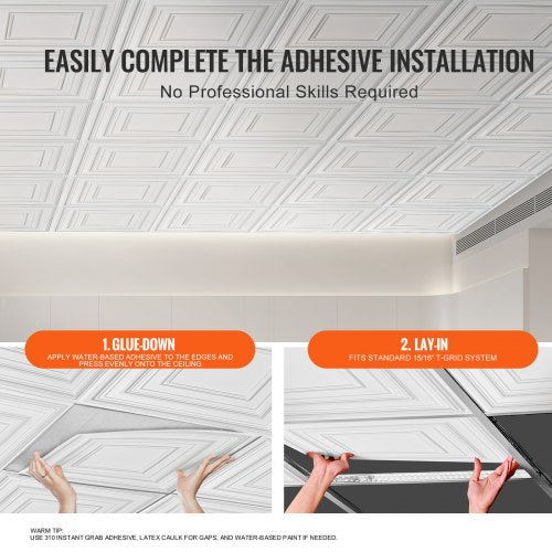 Ceiling Tiles 12Pack 24 x 24 in PVC Easy Installation White Peg Pattern  72 L