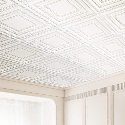 Ceiling Tiles 12Pack 24 x 24 in PVC Easy Installation White Peg Pattern  72 L