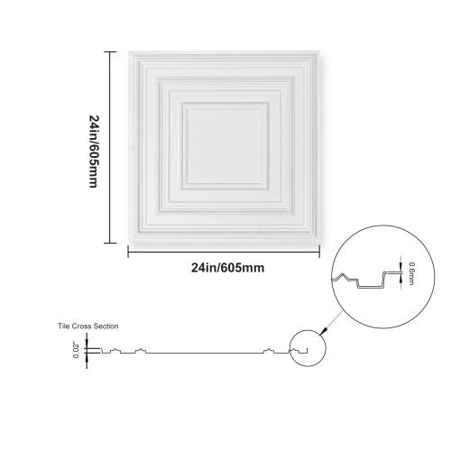 Ceiling Tiles 12Pack 24 x 24 in PVC Easy Installation White Peg Pattern  72 L