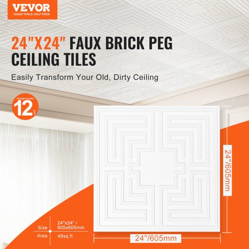 Ceiling Tiles 12Pack 24 x 24 in Drop Ceiling Tiles Premium PVC Sheet