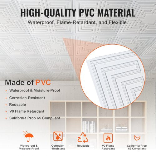Ceiling Tiles 12Pack 24 x 24 in Drop Ceiling Tiles Premium PVC Sheet