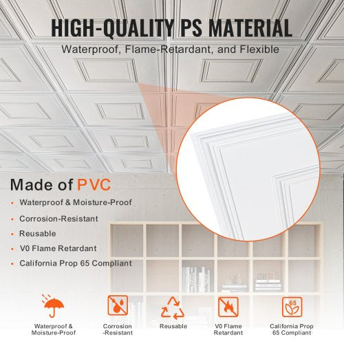 Ceiling Tiles 12Pack 24 x 24 in Drop Ceiling Tiles Premium PVC Sheet 1