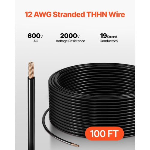 12 AWG THHN Wire 19Stranded 100 OFC Copper Electrical Building Wire with Nylon