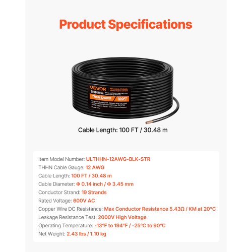 12 AWG THHN Wire 19Stranded 100 OFC Copper Electrical Building Wire with Nylon