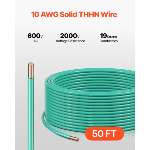 10 AWG Solid THHN Wire 100 OFC Copper Electrical Building Wire with Nylon