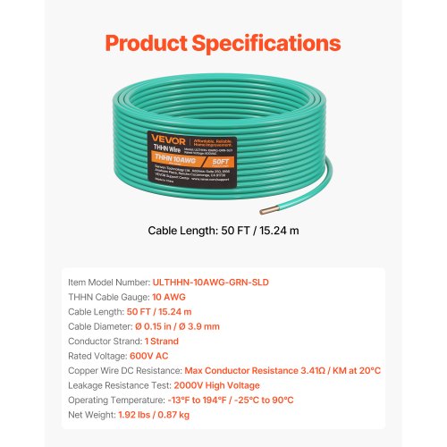 10 AWG Solid THHN Wire 100 OFC Copper Electrical Building Wire with Nylon
