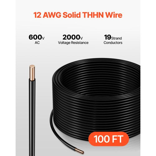 12 AWG Solid THHN Wire 100 OFC Copper Electrical Building Wire with Nylon