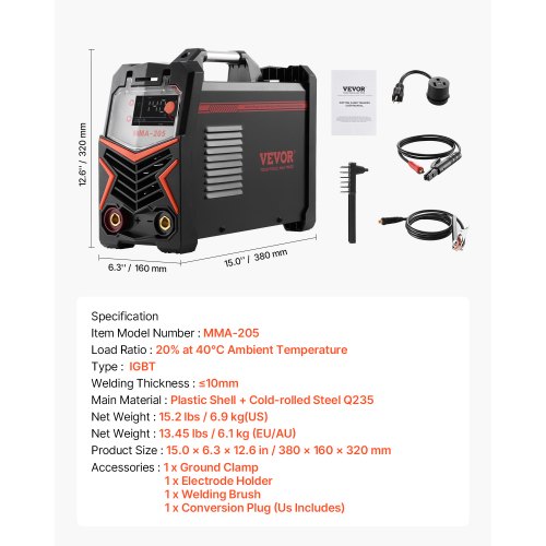 MMA Welder 205A 2in1 MMA Lift TIG Stick Welding Machine 110220V Dual