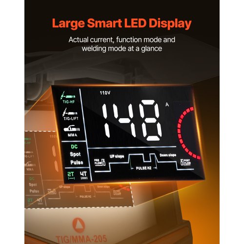 TIG Welder 205A 3In1 Welding Machine Large LED Display DC TIGDC Pulse