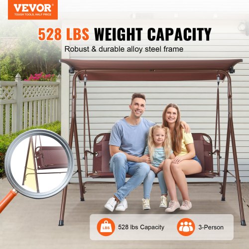 3Person Patio Swing Chair Outdoor Patio Swing with Adjustable Canopy