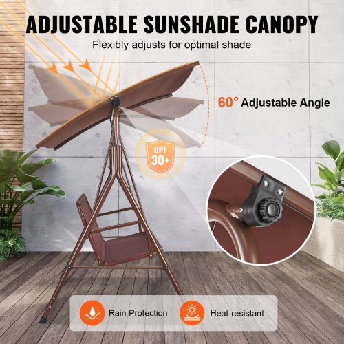 3Person Patio Swing Chair Outdoor Patio Swing with Adjustable Canopy