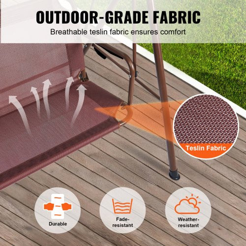 3Person Patio Swing Chair Outdoor Patio Swing with Adjustable Canopy