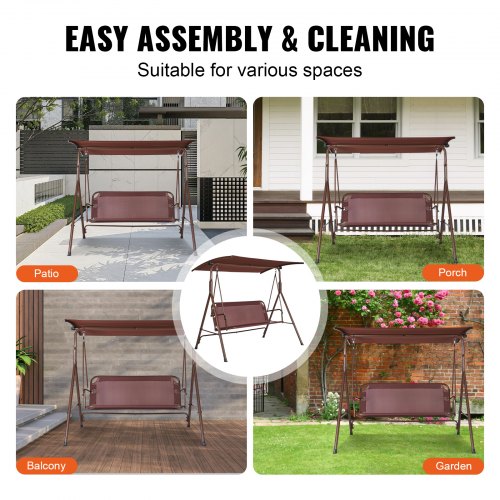 3Person Patio Swing Chair Outdoor Patio Swing with Adjustable Canopy