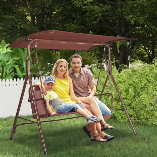 3Person Patio Swing Chair Outdoor Patio Swing with Adjustable Canopy