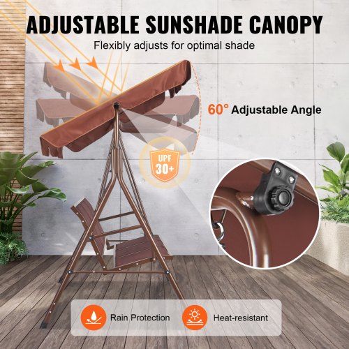 3Seat Patio Swing Chair Outdoor Patio Swing with Adjustable Canopy Porch