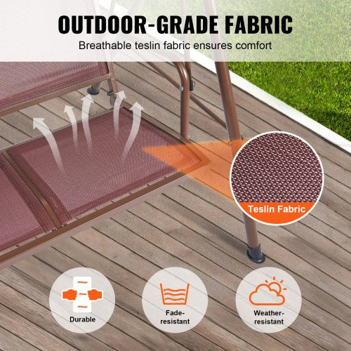 3Seat Patio Swing Chair Outdoor Patio Swing with Adjustable Canopy Porch