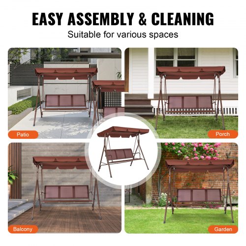 3Seat Patio Swing Chair Outdoor Patio Swing with Adjustable Canopy Porch