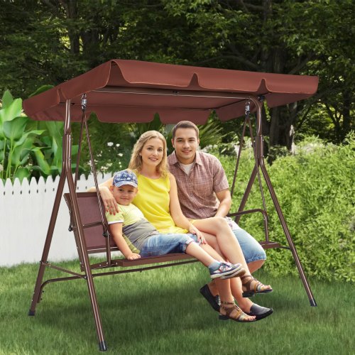 3Seat Patio Swing Chair Outdoor Patio Swing with Adjustable Canopy Porch