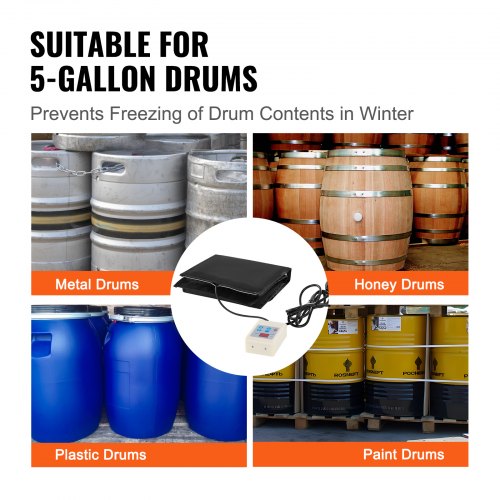 5 Gal Metal Drum Heater 250W145 Adjustable w Independent Thermostat