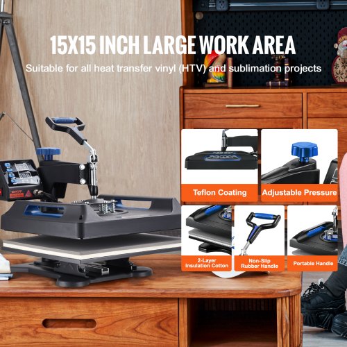 Heat Press 15x15 Upgraded Heat Press Machine 5 in 1 AntiScald