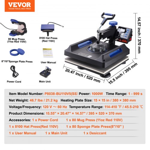 Heat Press 15x15 Upgraded Heat Press Machine 5 in 1 AntiScald