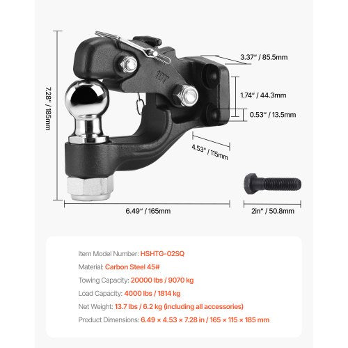 Pintle Hook 20000 lbs Towing Capacity Trailer Hitches Receiver Hook