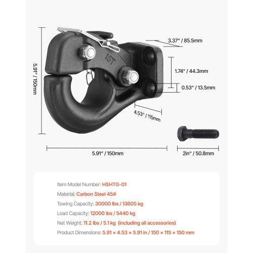 Pintle Hook 30000 lbs Towing Capacity Trailer Hitches Receiver Hook Fits