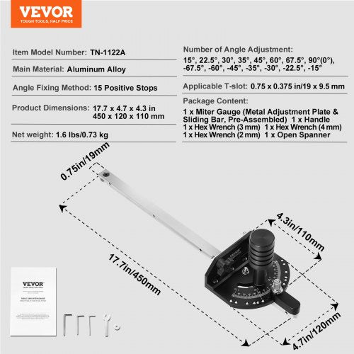 Accurate Miter Gauge Fits Slots 34 x 38 Crafted from Aluminum Alloy