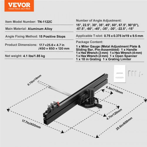 Precision Miter Gauge Standard Slot 34 x 38 Aluminum Alloy Table Saw