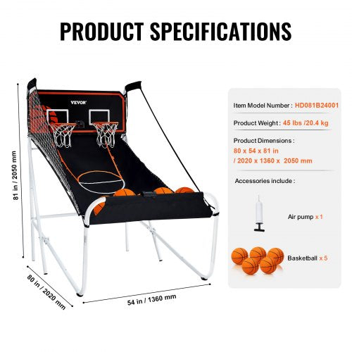 Foldable Basketball Arcade Game 2 Player Indoor Basketball Game Home Dual