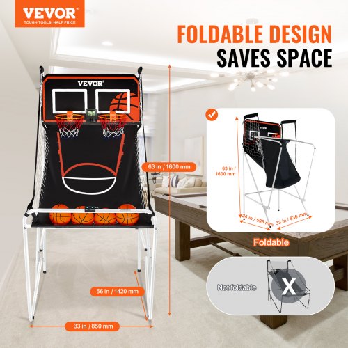Foldable Basketball Arcade Game 2 Player Indoor Basketball Game Home Dual