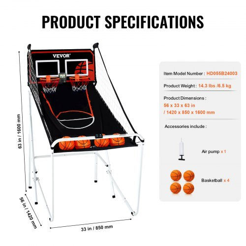 Foldable Basketball Arcade Game 2 Player Indoor Basketball Game Home Dual