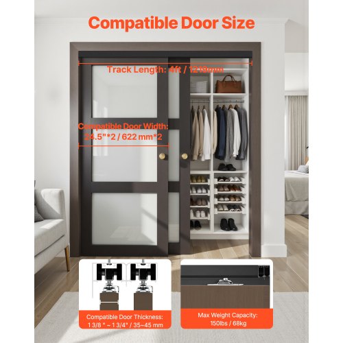 Bypass Door Hardware 4ft Heavy Duty Bypass Sliding Door Hardware Kit