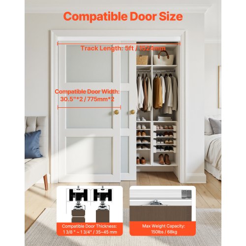 Bypass Door Hardware 5ft Heavy Duty Bypass Sliding Door Hardware Kit