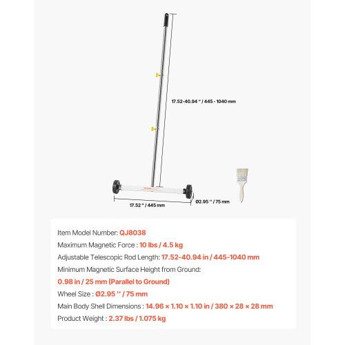 Magnetic Sweeper with Wheels 17 inch 10 lbs Load Capacity Lightweight