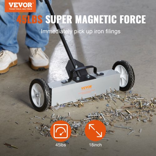 45Lbs Rolling Magnetic Sweeper with Wheels PushType Magnetic Pick Up Sweeper