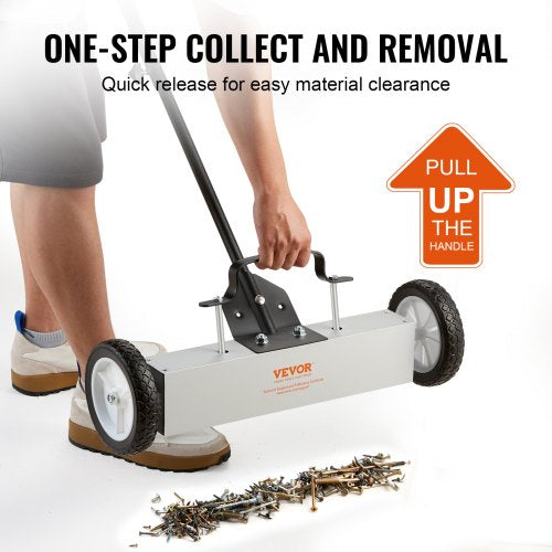 45Lbs Rolling Magnetic Sweeper with Wheels PushType Magnetic Pick Up Sweeper